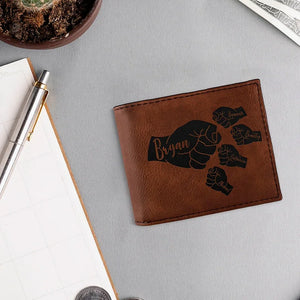 Fist Bump Engraved Wallet for Dad - Personalize up to 5 Kids - GiftShire
