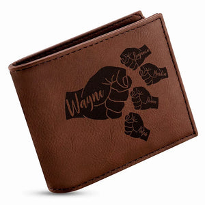 Fist Bump Engraved Wallet for Dad - Personalize up to 5 Kids - GiftShire