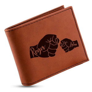 Fist Bump Engraved Wallet for Dad - Personalize up to 5 Kids - GiftShire