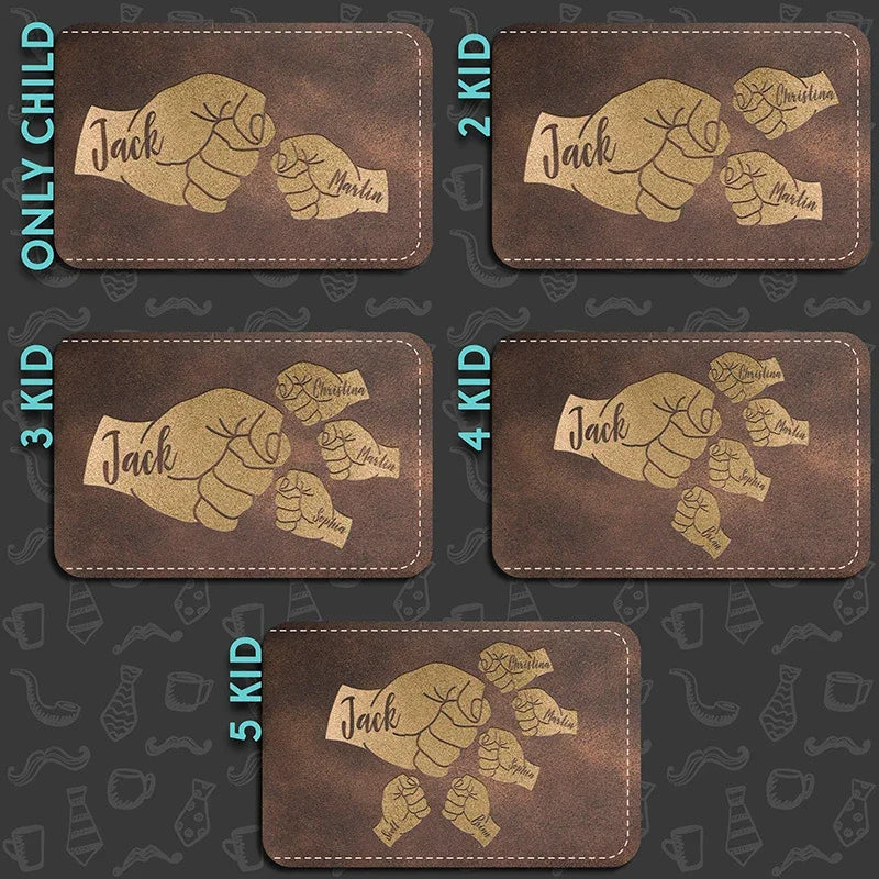 Fist Bump Engraved Wallet for Dad - Personalize up to 5 Kids - GiftShire