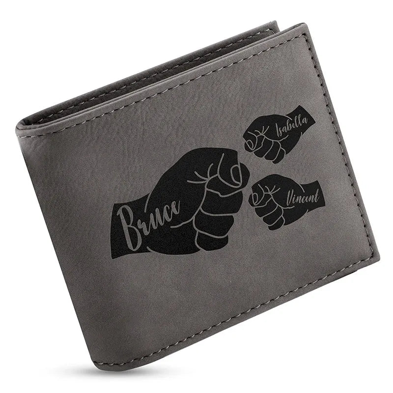 Fist Bump Engraved Wallet for Dad - Personalize up to 5 Kids - GiftShire