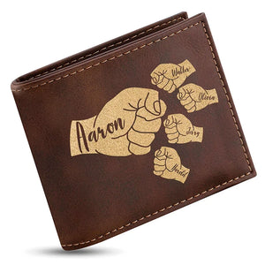 Fist Bump Engraved Wallet for Dad - Personalize up to 5 Kids - GiftShire