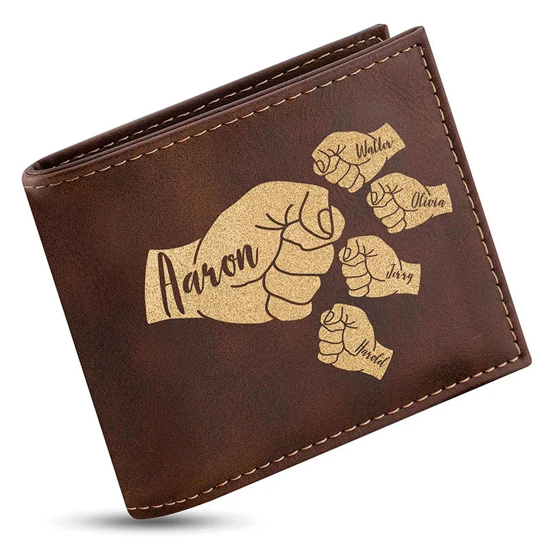 Fist Bump Engraved Wallet for Dad - Personalize up to 5 Kids - GiftShire