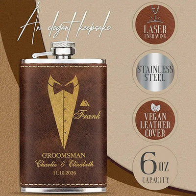 Personalized Thin Groomsmen Flask, Custom Rustic Suit Up Flask, Gift for Men - GiftShire