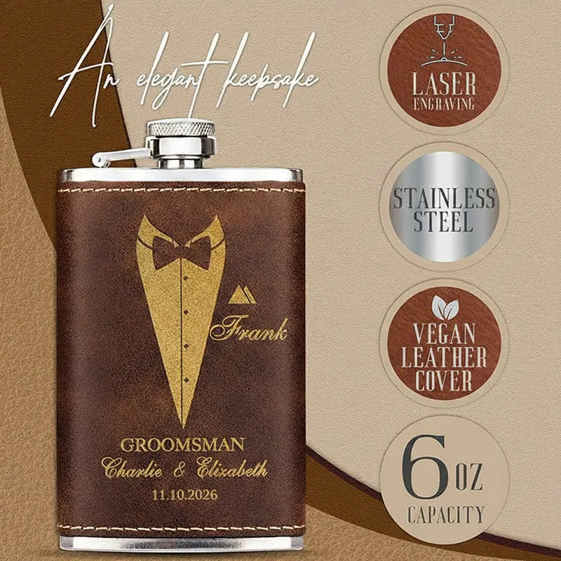 Personalized Thin Groomsmen Flask, Custom Rustic Suit Up Flask, Gift for Men - GiftShire