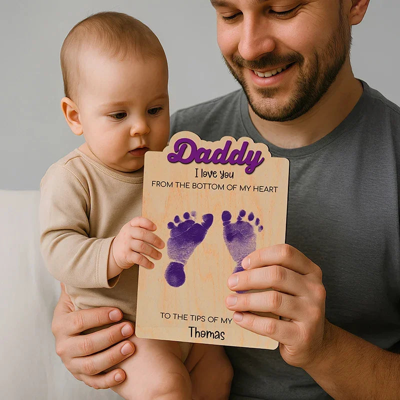 Foot Print Custom Gift for Daddy Sign That Says I Love You