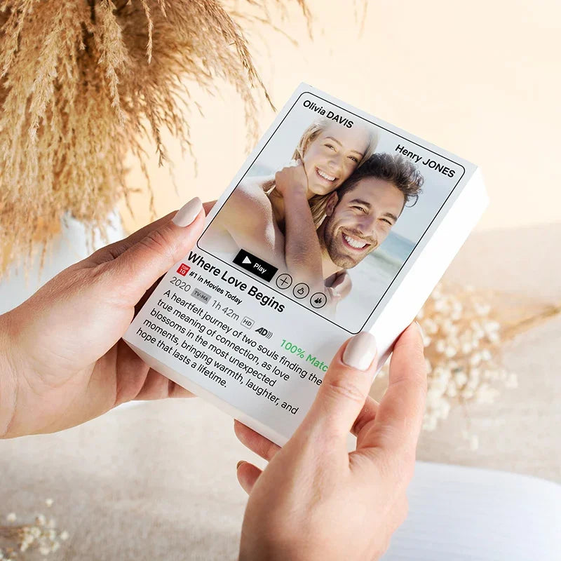 Gift for Netflix Couples - Photo Block with Custom Quote