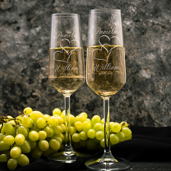Giftshire's Exquisite Champagne Flute Set with Couples Name