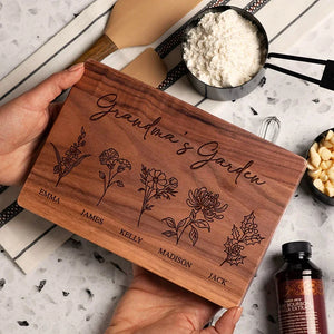 Grandma's Cutting Board - Birth Flower with Kids Names - GiftShire