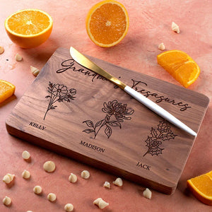 Grandma's Cutting Board - Birth Flower with Kids Names - GiftShire