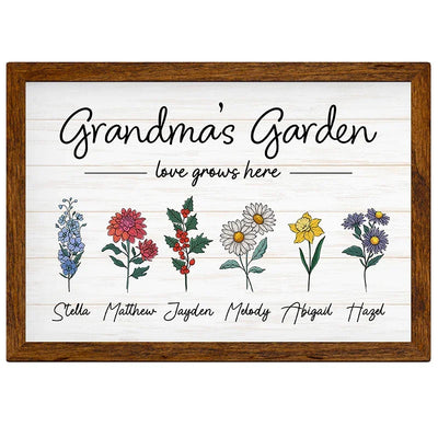 Grandma’s Garden Wall Sign with Birth Flowers of Grandkids