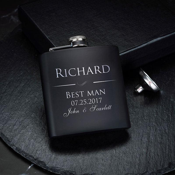 Personalized Groomsmen Flask, Custom Black Flask, Gift for Men