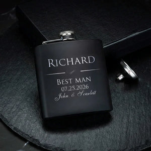 Personalized Groomsmen Flask, Custom Black Flask, Gift for Men - GiftShire