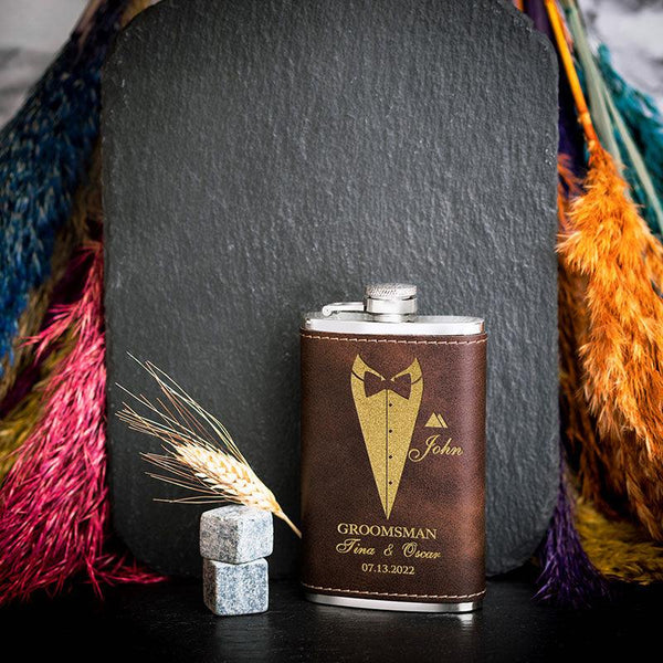 Personalized Thin Groomsmen Flask, Custom Rustic Suit Up Flask, Gift for Men - GiftShire