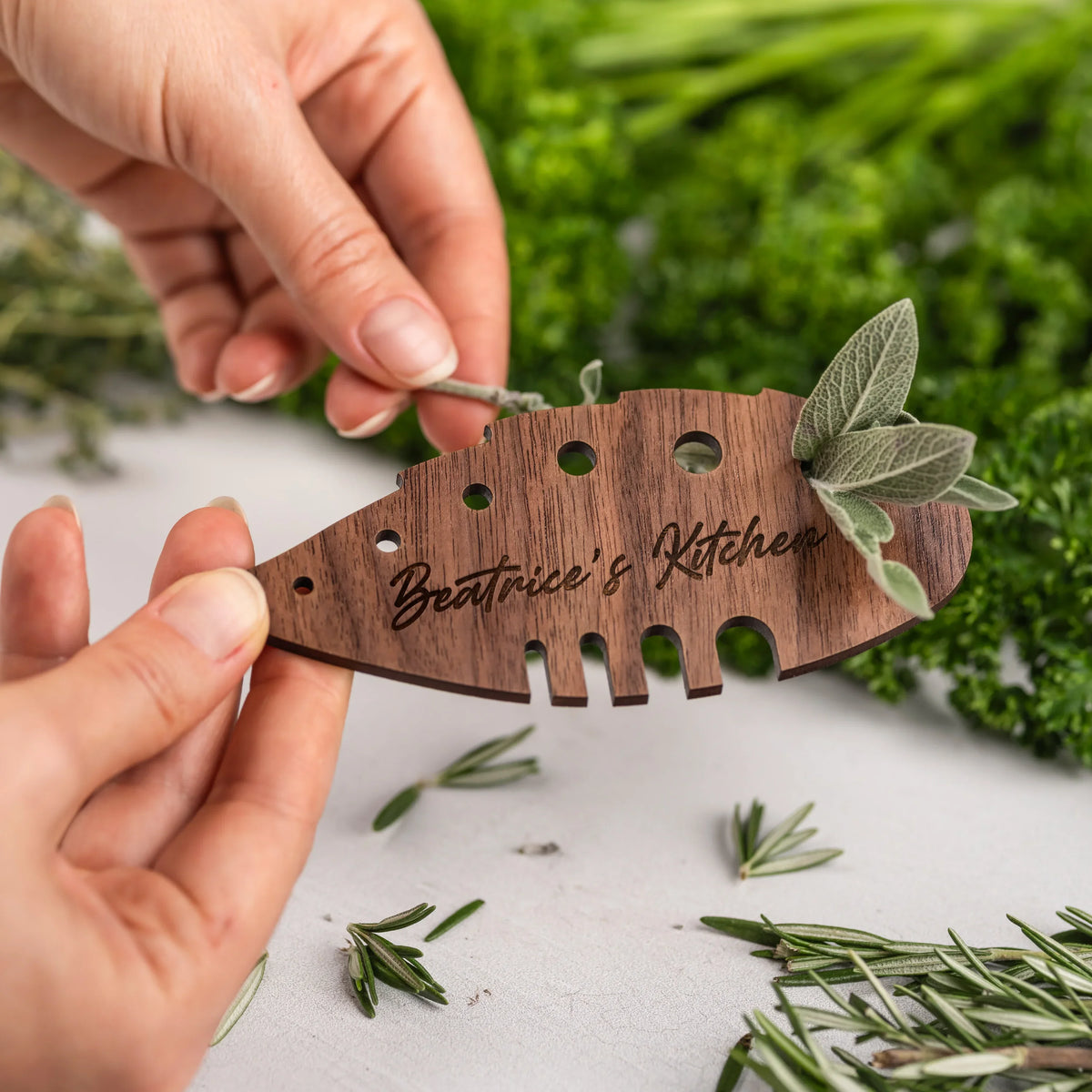 Herb Stripper – Name Engraved Cherry Wood Leaf Stripping Tool