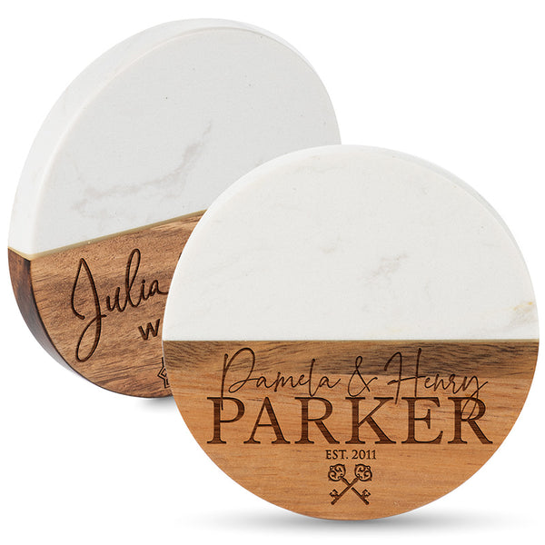 Icon Engraved Coaster with Personalized Marblewood