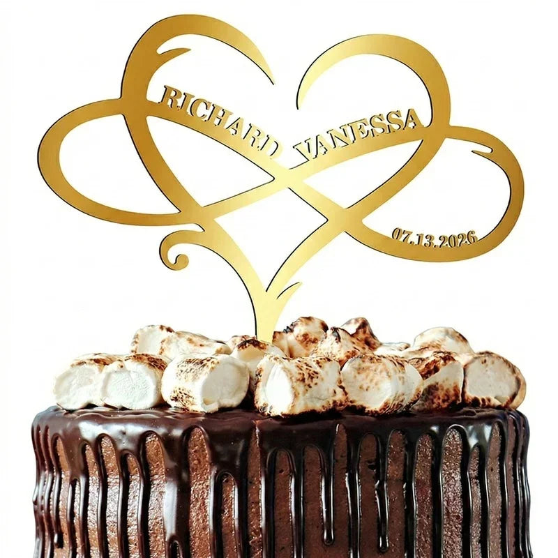 Infinity Heart Cake Toppers with Name Customization