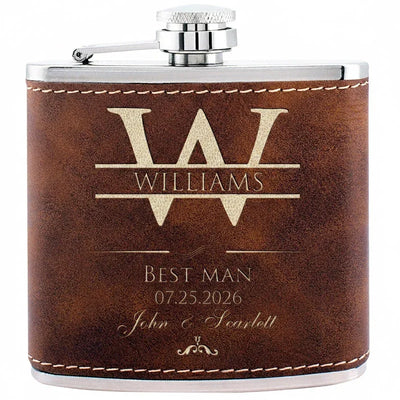 Personalized Leatherette Flask, Custom Groomsmen Flask, Gift for Him - GiftShire