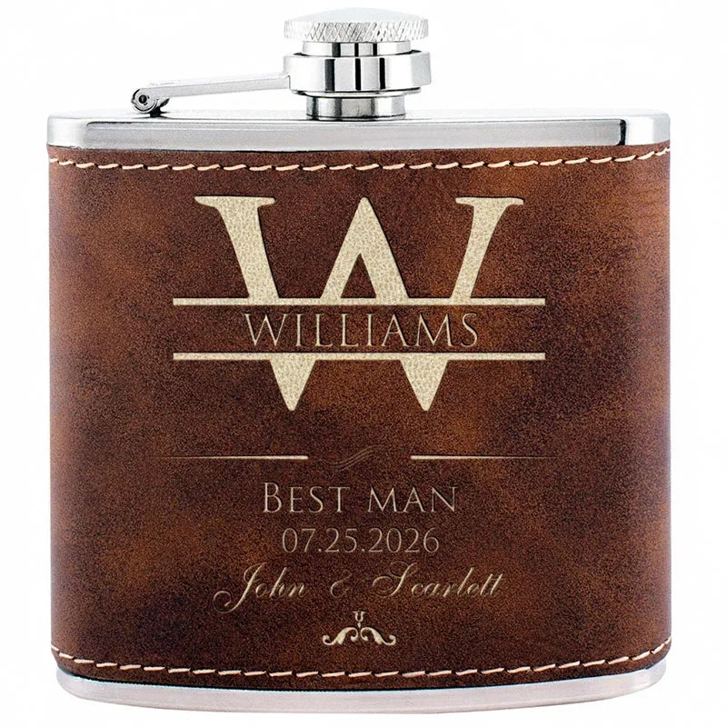 Personalized Leatherette Flask, Custom Groomsmen Flask, Gift for Him - GiftShire