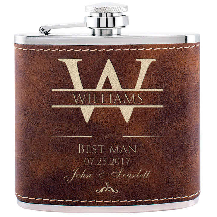 Initial and Family Name - Rustic Leatherette Liquor Flask | B079VG5TXR - Rustic 3 - GiftShire