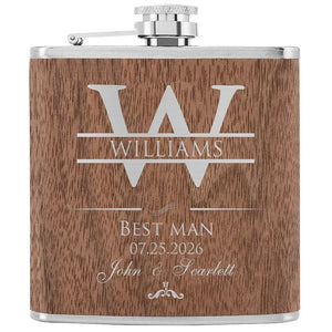 Personalized Groomsmen Flask, Custom Walnut Flask, Initial Flask for Him - GiftShire