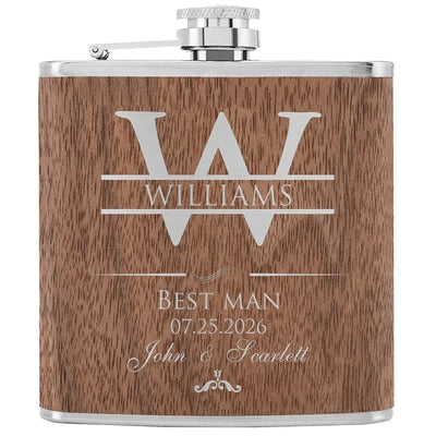 Personalized Groomsmen Flask, Custom Walnut Flask, Initial Flask for Him - GiftShire