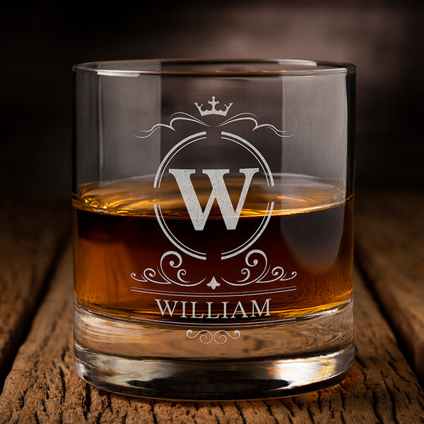 Initial Engraved Custom Rock Glass For Cocktails