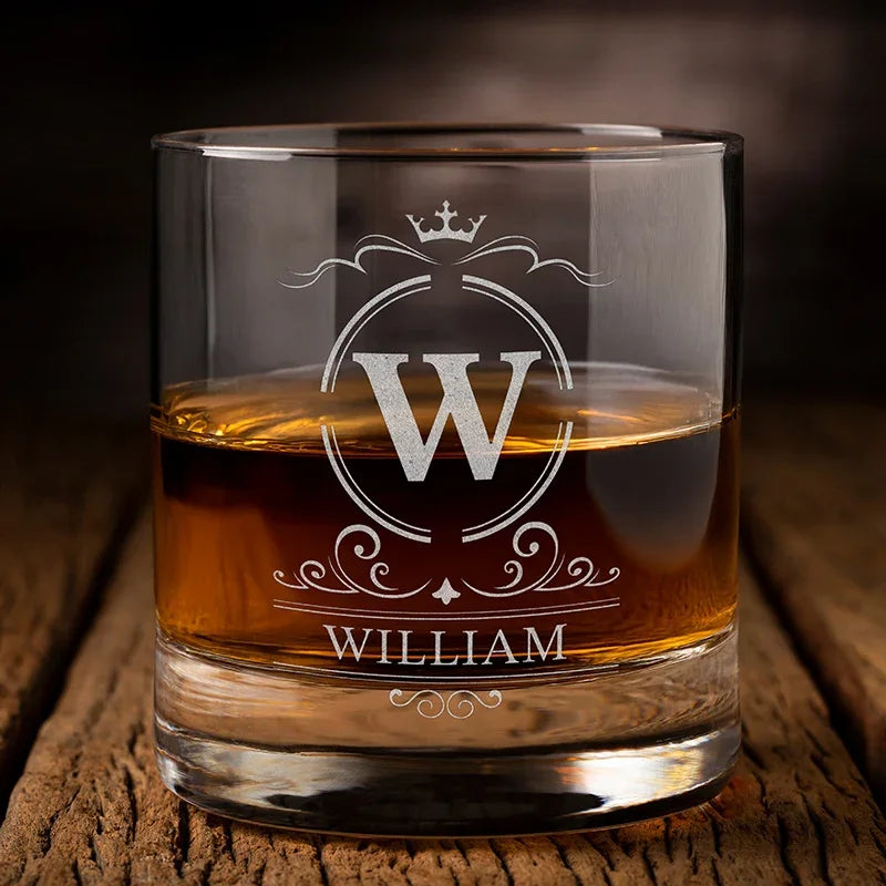 Initial Engraved Custom Rock Glass For Cocktails