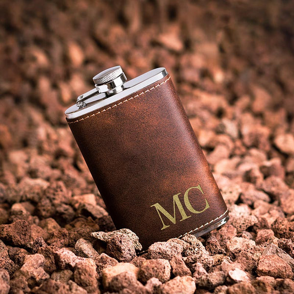 Initial Rustic FLask, Flask Leatherette, Gift for Him