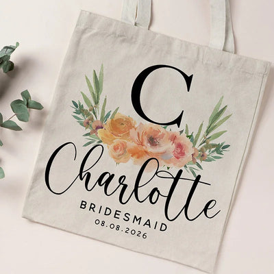 Initial Tote Bags for Bachelorette Party – Floral Totes for Bridesmaids