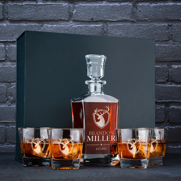 Inspirational Whiskey Bottles with Engraved Decanter and Glasses - GiftShire