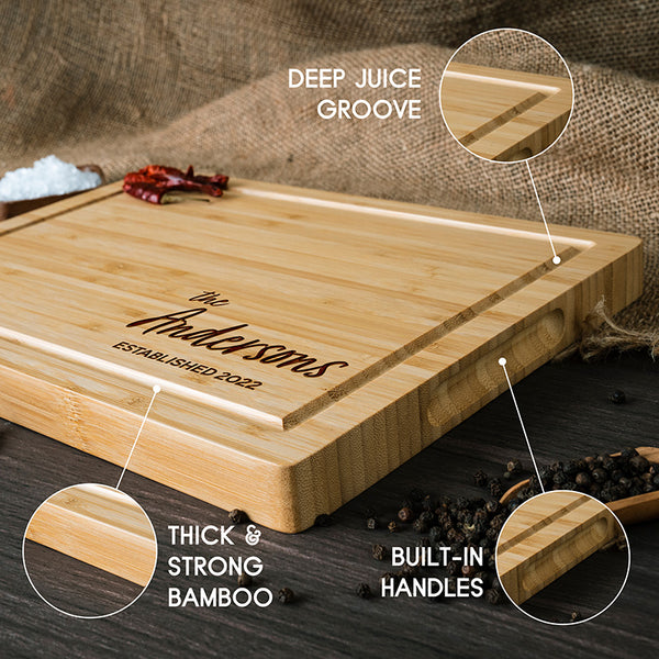 Juice Groove Bamboo Cutting Board - Family Name Engraved - GiftShire