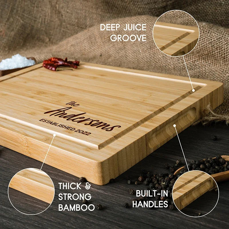 Juice Groove Bamboo Cutting Board - Family Name Engraved - GiftShire