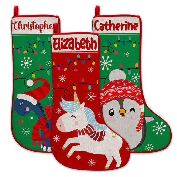Kids Personalized Christmas Stockings with Green and Red
