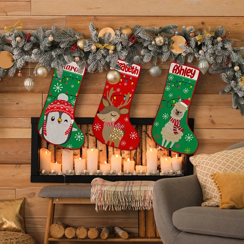 Kids Personalized Christmas Stockings with Green and Red - GiftShire