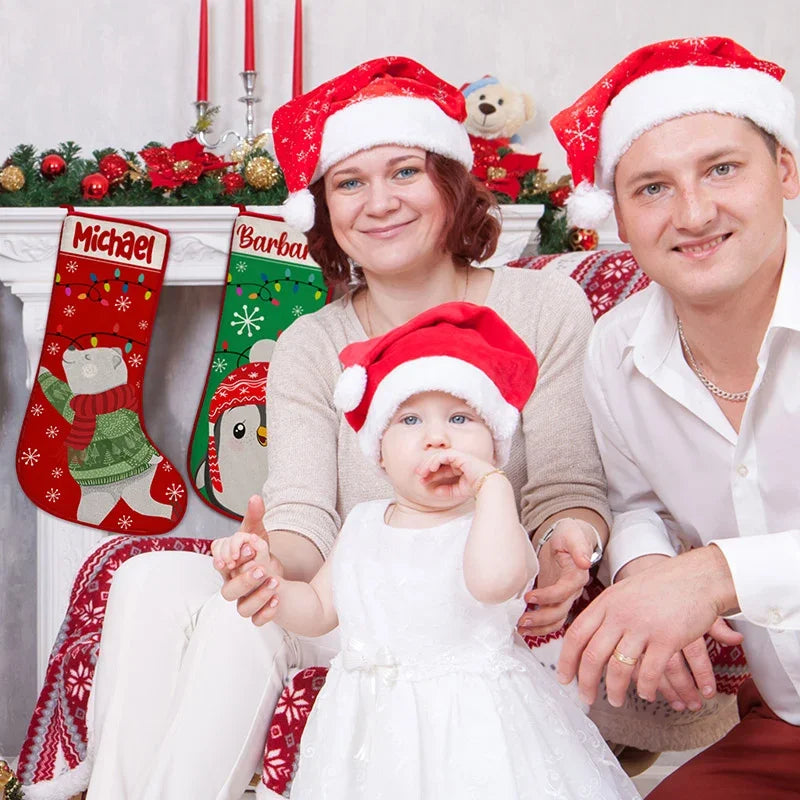 Kids Personalized Christmas Stockings with Green and Red - GiftShire