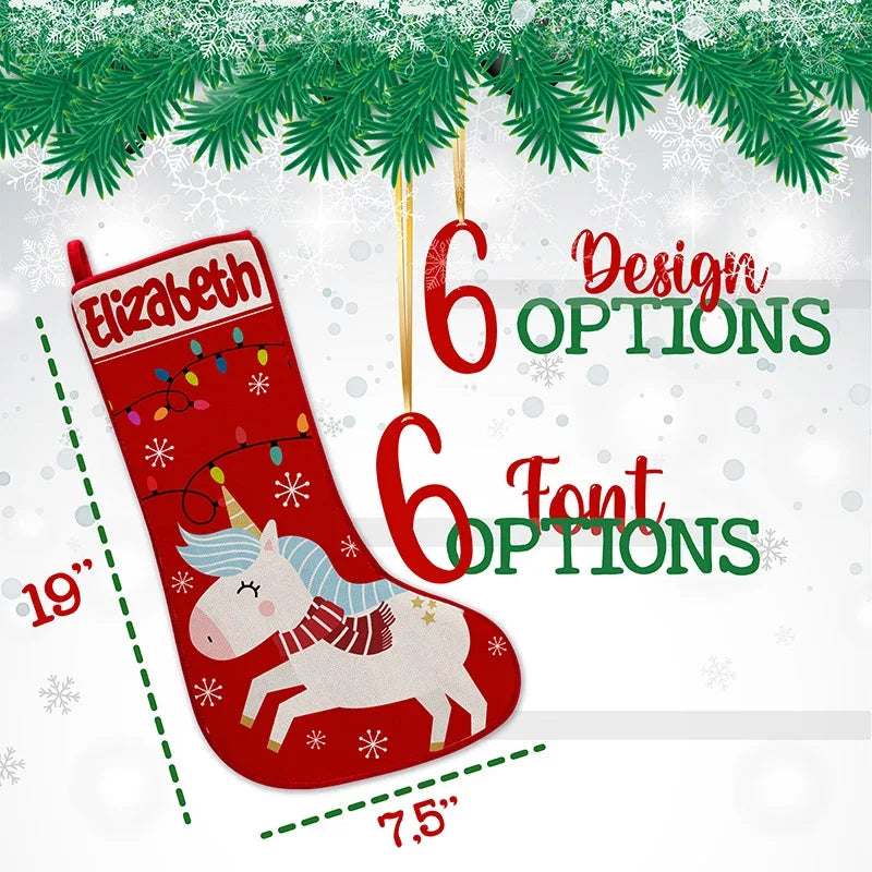 Kids Personalized Christmas Stockings with Green and Red - GiftShire