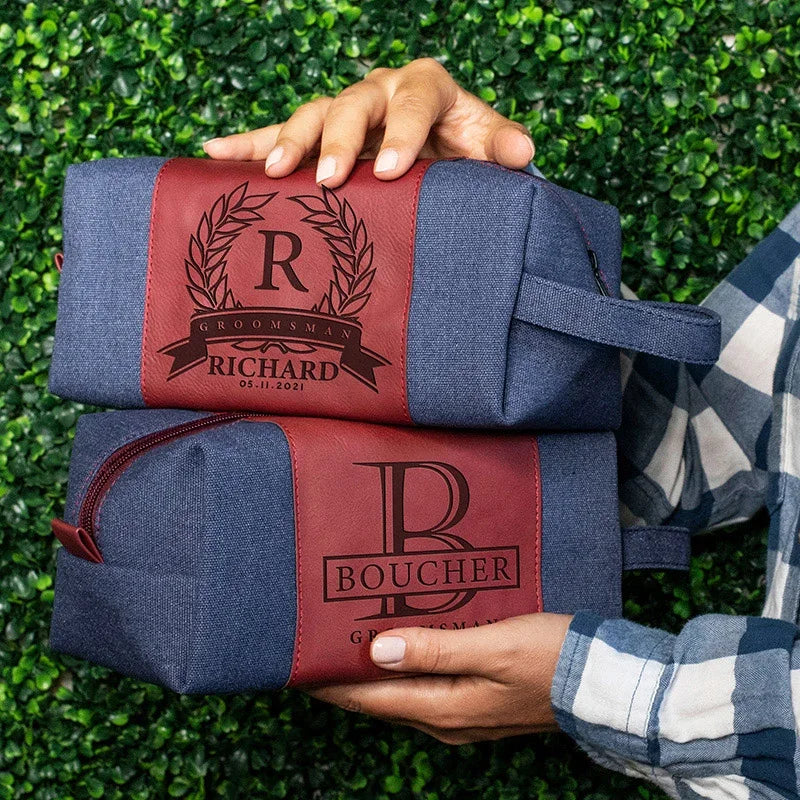 Leatherette Monogrammed Toiletry Bag - Groomsmen & Name - GiftShire