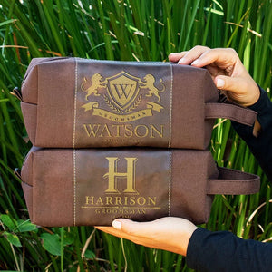 Leatherette Monogrammed Toiletry Bag - Groomsmen & Name - GiftShire