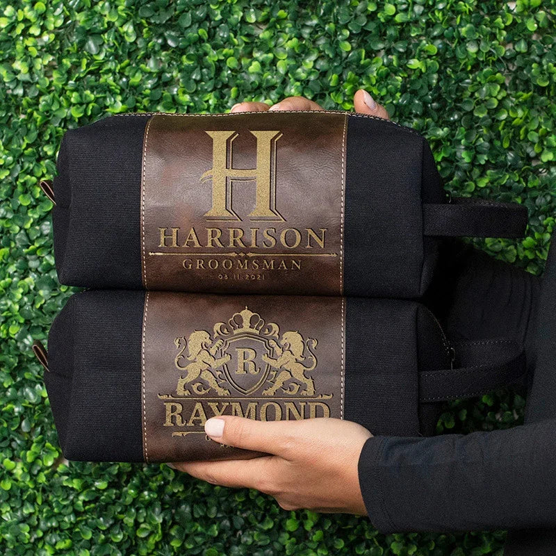 Leatherette Monogrammed Toiletry Bag - Groomsmen & Name - GiftShire
