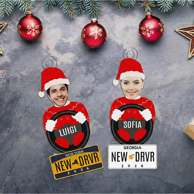 License Plate Ornaments with Photo & Santa Hat – Christmas Gifts for Drivers