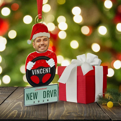 License Plate Ornaments with Photo & Santa Hat – Christmas Gifts for Drivers