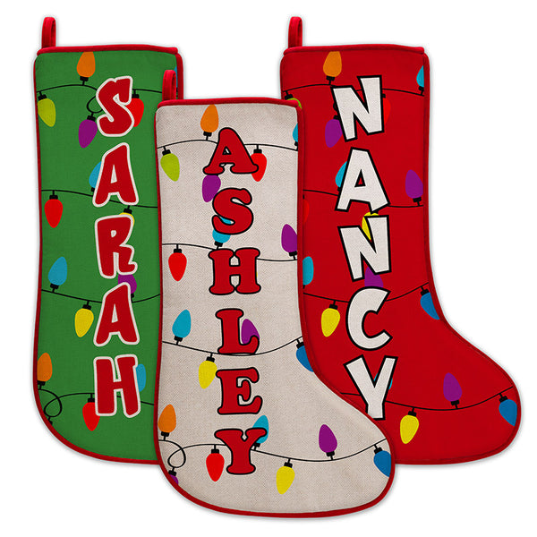 Lights on Christmas Stocking with Custom Name