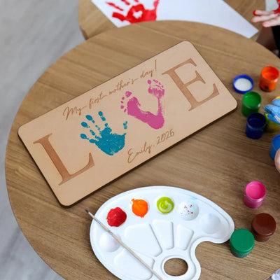 Love MOM & DAD Sign with Child's Tiny Handprint