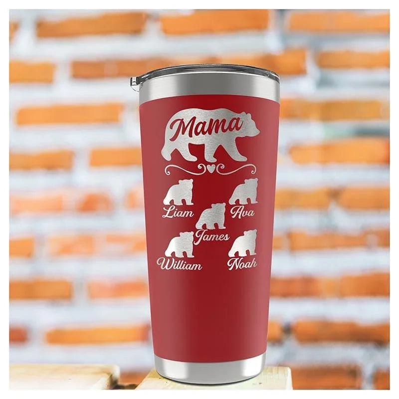 Custom Mama Bear Tumbler with Engraved Kids' Names - GiftShire