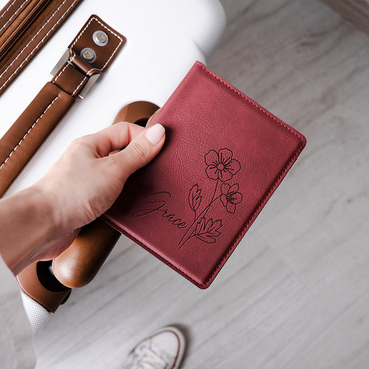 Matching Travel Set: Birth Flower Passport and Luggage Tag - GiftShire