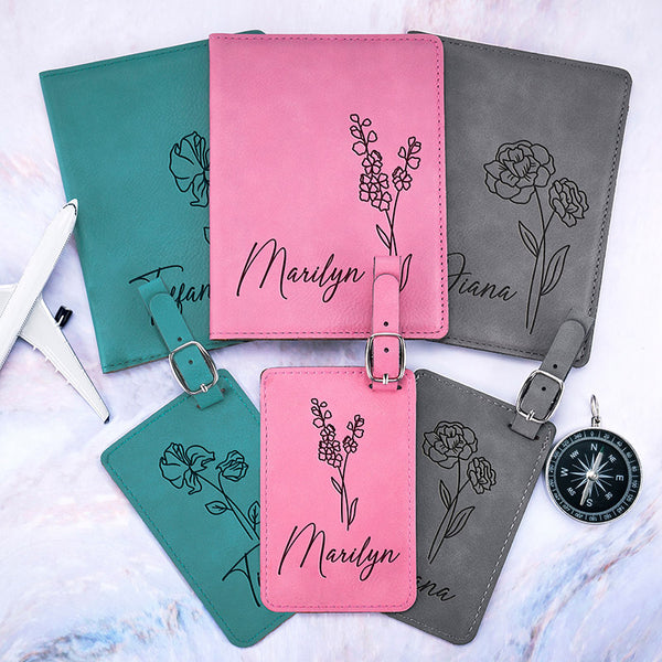 Matching Travel Set: Birth Flower Passport and Luggage Tag - GiftShire
