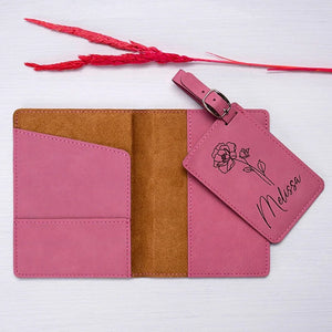 Matching Travel Set: Birth Flower Passport and Luggage Tag - GiftShire