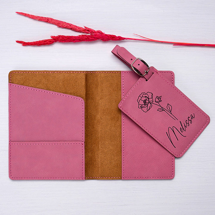 Matching Travel Set: Birth Flower Passport and Luggage Tag - GiftShire