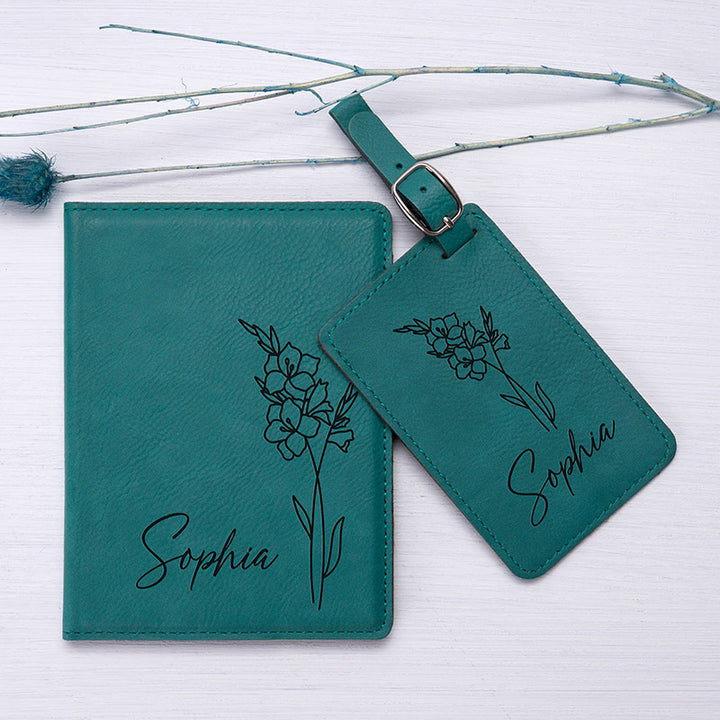 Matching Travel Set: Birth Flower Passport and Luggage Tag - GiftShire